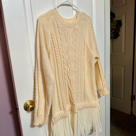 Pink Laura Boutique Cream Cable Knit Sweater Dress With Chiffon Skirt Large - Picture 3 of 5